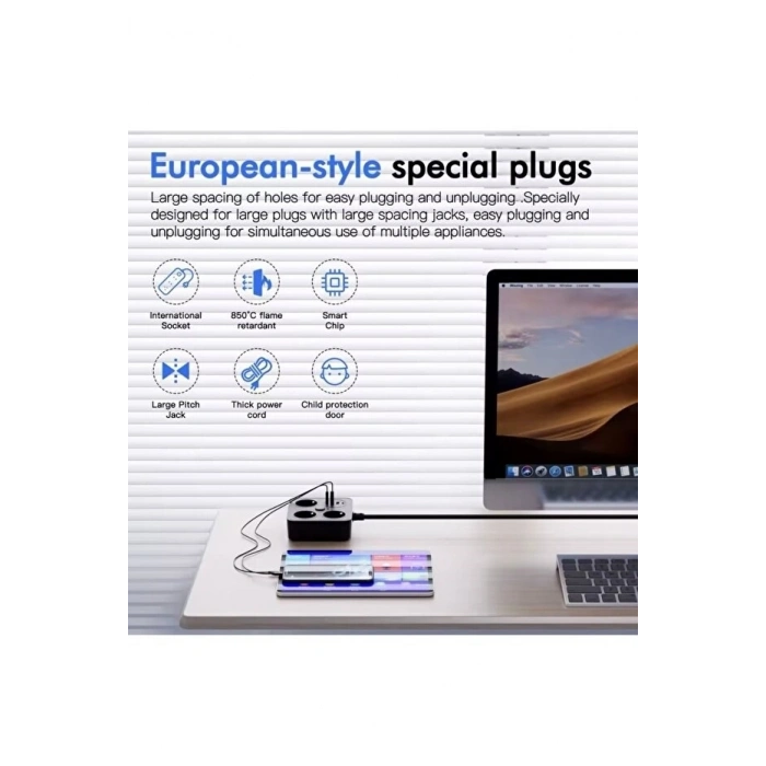 Mey İthalat®  Akım Korumalı Avrupa Tip-C USB Soket Kartı 2 Metre - Güvenli ve Uzun Kablo Çözümü