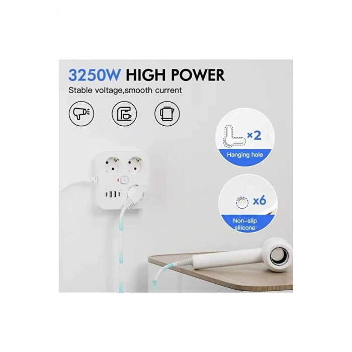 Mey İthalat®  Akım Korumalı Avrupa Tip-C USB Soket Kartı 2 Metre - Güvenli ve Uzun Kablo Çözümü