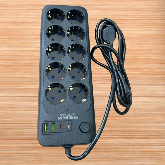 Mey İthalat®  Akım Korumalı Termal Uzatma Kablosu – 10 Priz, 2 USB ve 2 Type-C Girişli, Güçlü Çoklu Priz