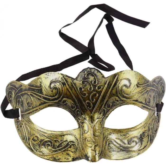Mey İthalat® Altın Renk Eskitme Maskeli Balo Maskesi – Venedik Tarzı Parti Maskesi