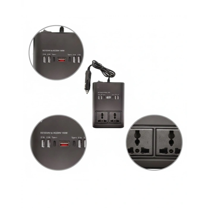 Mey İthalat® Araç Elektrik Dönüştürücü Çoklu USB Çıkışlı 150W İnvertör