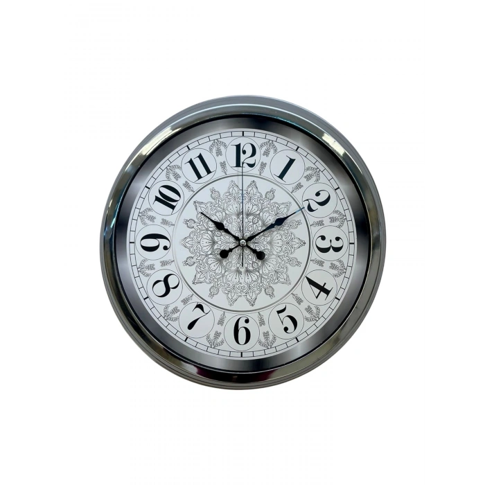Mey İthalat® Asil Motif Krom 40 Cm Metal Duvar Saati