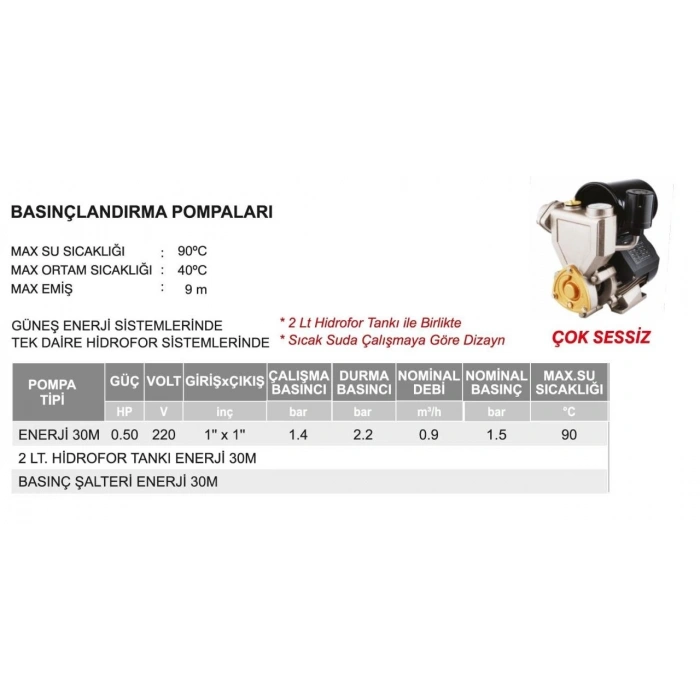 Mey İthalat® Atlantis ENJ40 Basınçlandırma Pompası Sıcak Su Uyumlu