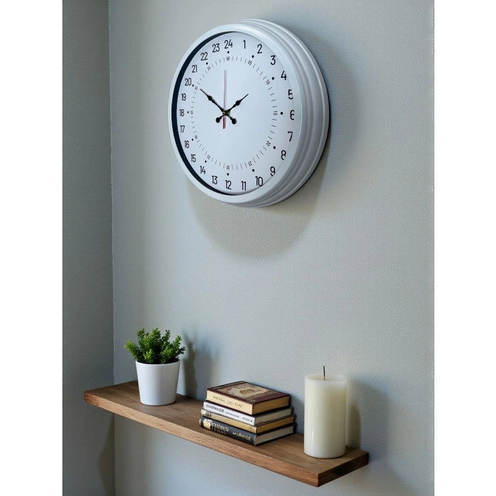 Mey İthalat® Beyaz 40 Cm Metal 24 Saat Göstergeli Özel Tasarım Duvar Saati
