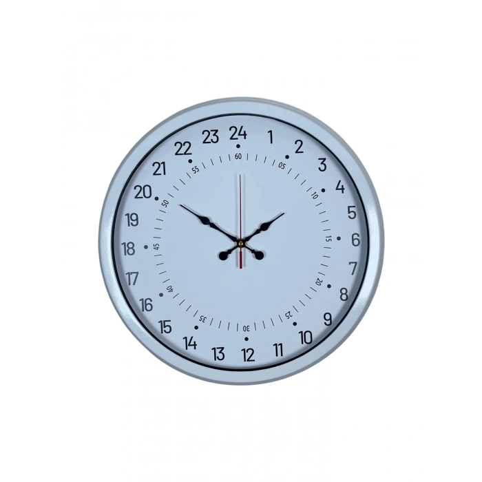 Mey İthalat® Beyaz 40 Cm Metal 24 Saat Göstergeli Özel Tasarım Duvar Saati