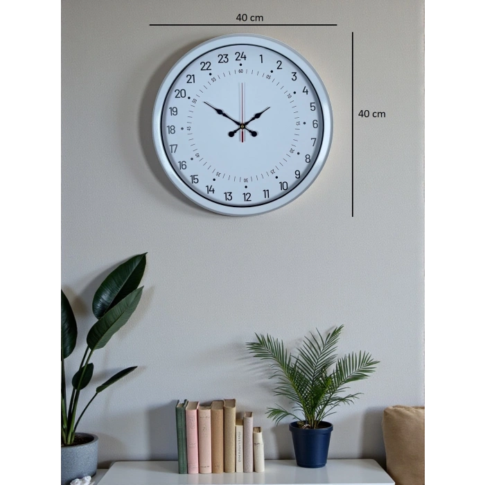 Mey İthalat® Beyaz 40 Cm Metal 24 Saat Göstergeli Özel Tasarım Duvar Saati