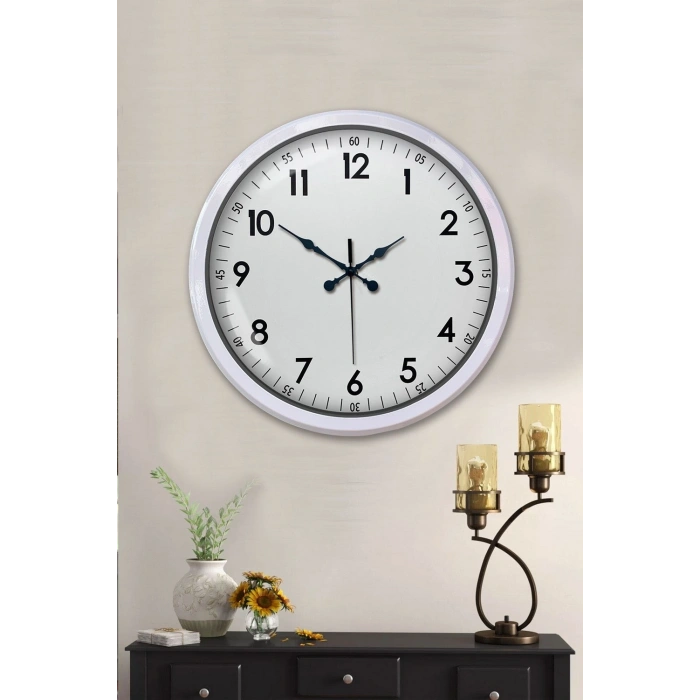 Mey İthalat® Beyaz Dekoratif Stil 52 Cm Metal Duvar Saati