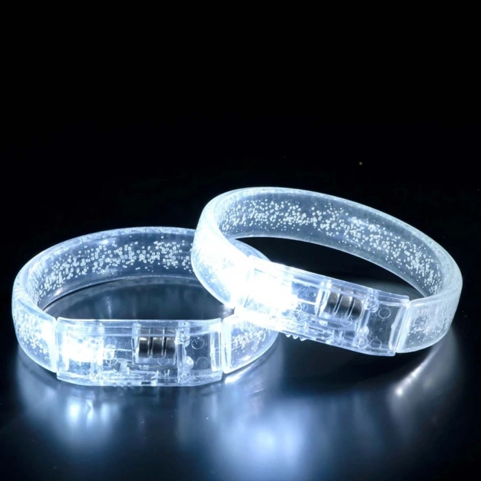 Mey İthalat® Beyaz-Gümüş Led Işıklı Baskı Yapılabilen Pilli Bileklik Bilezik 1,5 cm Genişlik