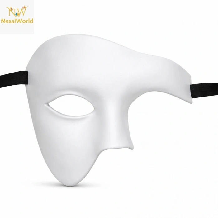 Mey İthalat® Beyaz Yarım Erkek Maske – Phantom Parti & Balo Maskesi