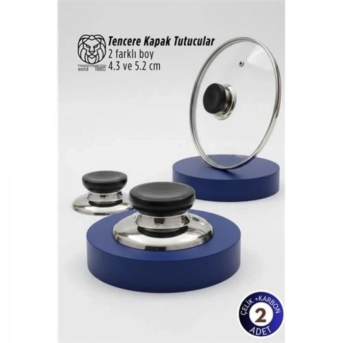 Mey İthalat® Bianca Serisi 2’li Paslanmaz Çelik Lüks Tencere Kapağı Tutucu Seti - 4.3 - 5.2 cm Universal