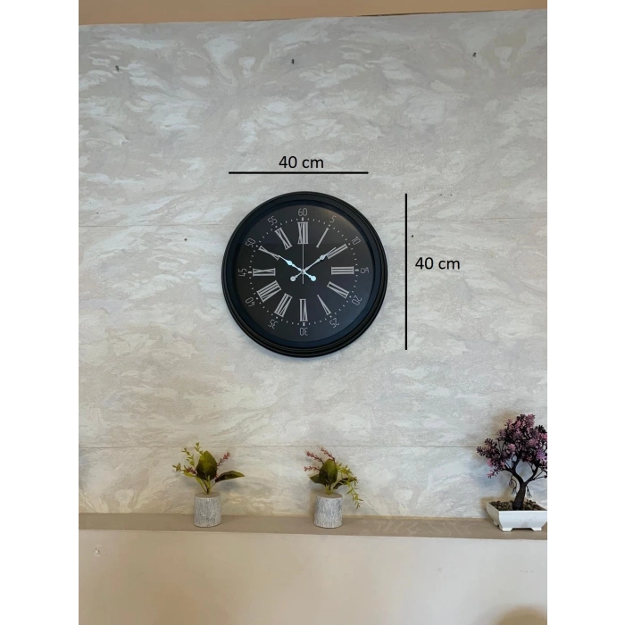 Mey İthalat® Black Noble 40 Cm Metal Modern Duvar Saati
