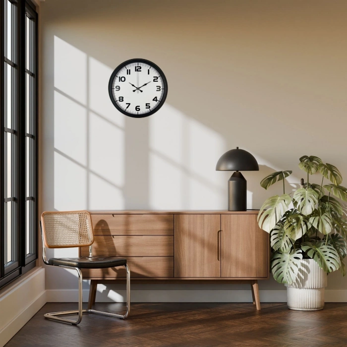 Mey İthalat® Black Simplex 40 Cm Metal Duvar Saati