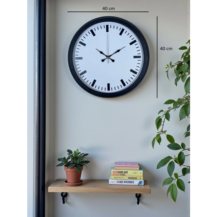 Mey İthalat® Black & White Baseline 40 Cm Metal Duvar Saati