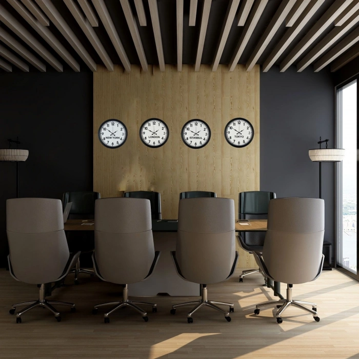 Mey İthalat® BlackLine 4’lü 36 cm Dünya Saati Seti