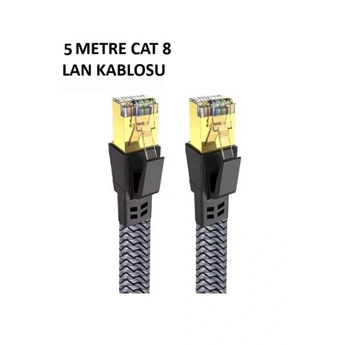 Mey İthalat® Cat 8 LAN Kablosu –Ethernet Kablosu Örgü Kaplama, Yüksek Hızlı  (5 METRE)