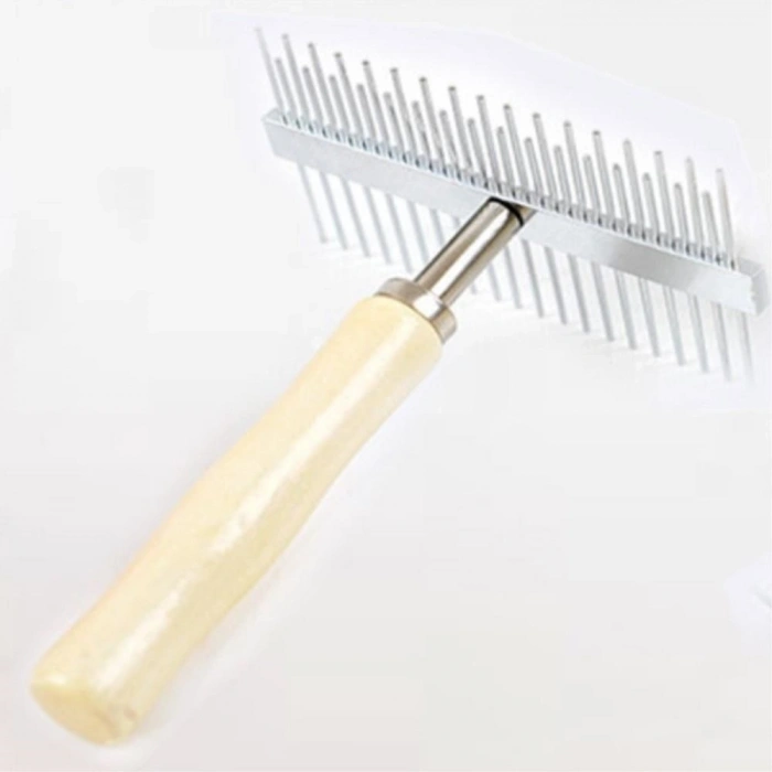 Mey İthalat®  Çift Taraflı Ahşap Saplı Ergonomik Evcil Hayvan Fırçası Tarağı