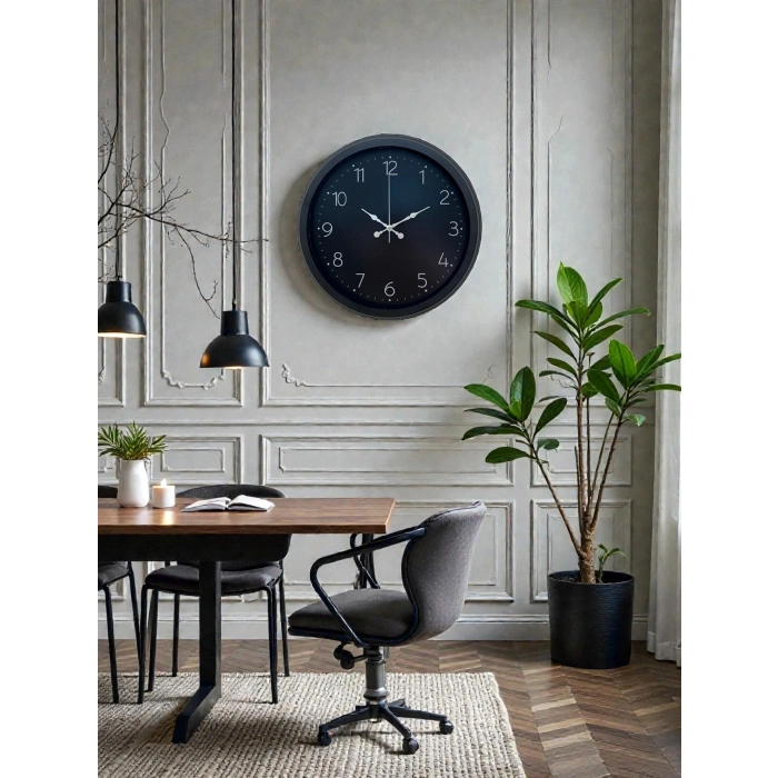Mey İthalat® Classic Black Zarif 40 cm Metal Duvar Saati