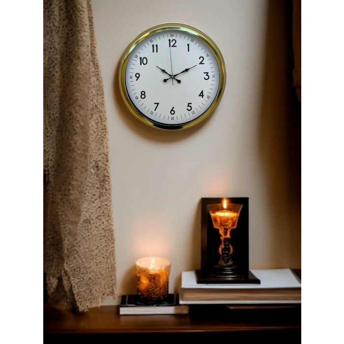 Mey İthalat® Classic White Gold 40 Cm Metal Duvar Saati