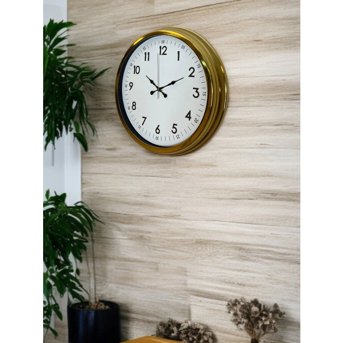 Mey İthalat® Classic White Gold 40 Cm Metal Duvar Saati