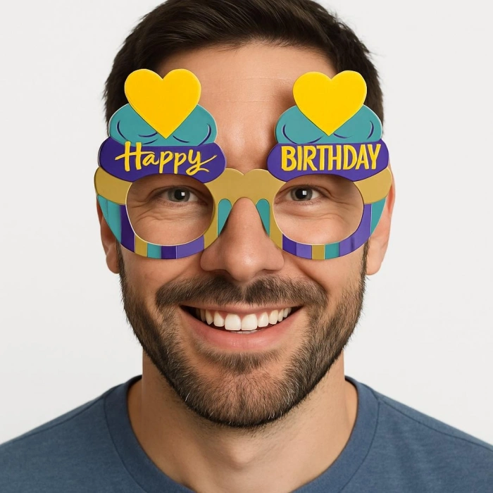 Mey İthalat® Cupcake Temalı Doğum Günü Renkli Karton Happy Birthday Gözlüğü 6 Adet
