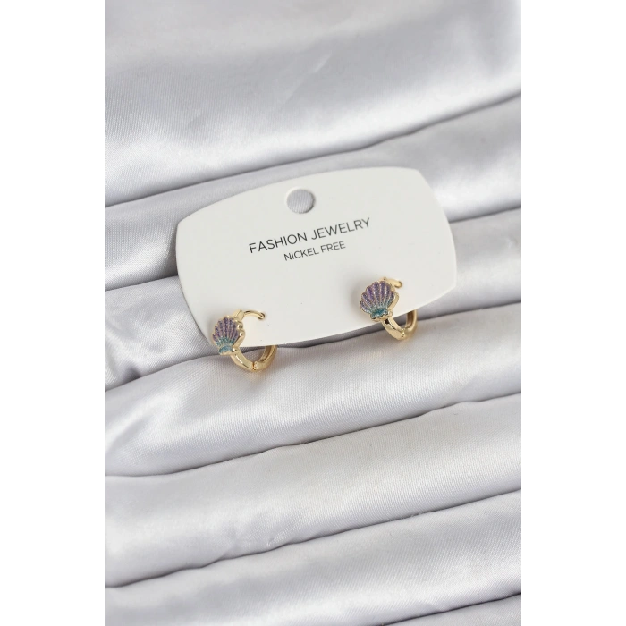 Mey İthalat® Deniz Kabuğu Model Gold Pirinç Çocuk Küpe