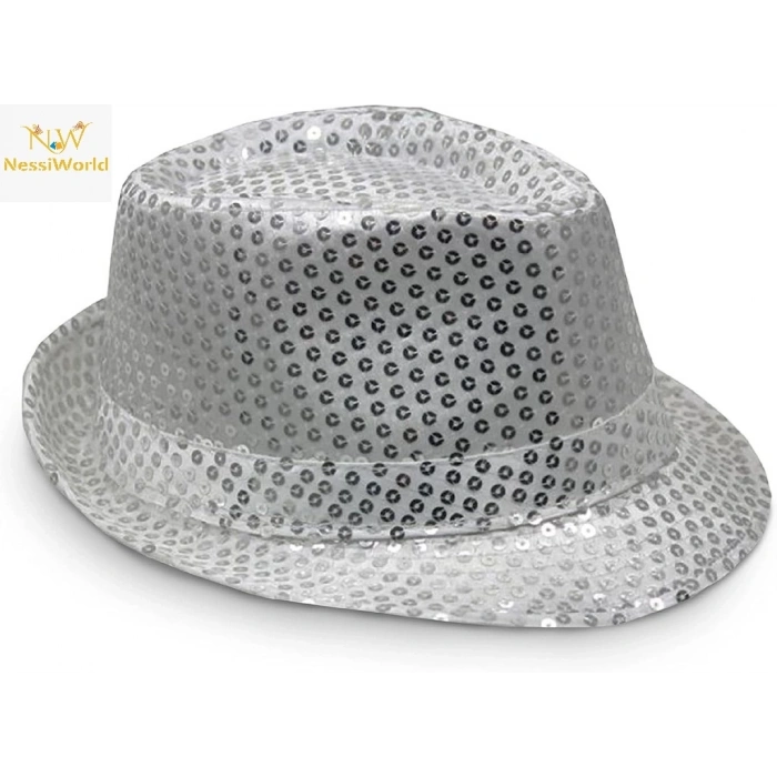 Mey İthalat® Disko Star Gümüş Payetli Fötr Şapka Yetişkin Boy