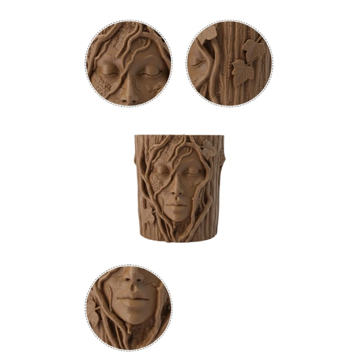 Mey İthalat® Doğa Temalı Yüz Detaylı Dekoratif Vazo 3D Ağaç Desenli Şık Saksı