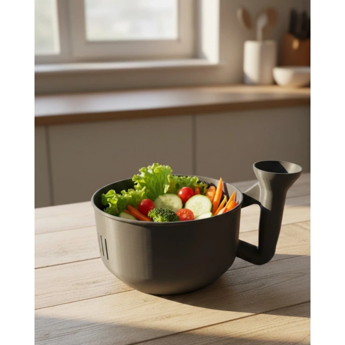 Mey İthalat® Ergonomik Saplı Sebze Süzgeçli Yıkayıcı Çok Amaçlı Mutfak Ürünü