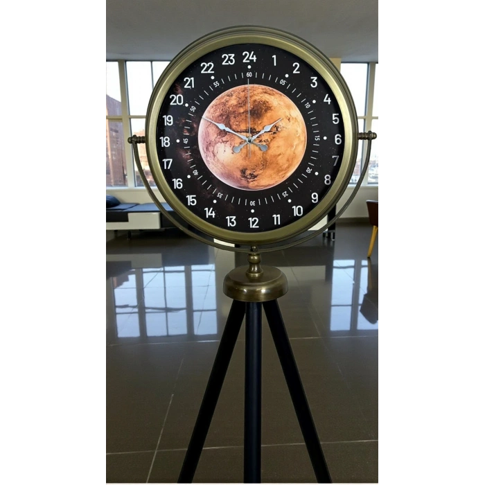 Mey İthalat® Eskitme 24 Saat Göstergeli Özel Tasarım Tripod Ayaklı Saat