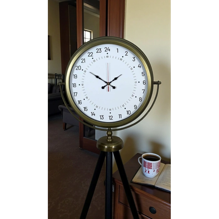 Mey İthalat® Eskitme 24 Saat Göstergeli Özel Tasarım Tripod Ayaklı Saat