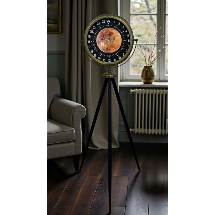 Mey İthalat® Eskitme 24 Saat Göstergeli Özel Tasarım Tripod Ayaklı Saat