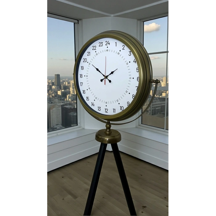 Mey İthalat® Eskitme 24 Saat Göstergeli Özel Tasarım Tripod Ayaklı Saat