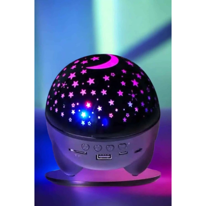 Mey İthalat® Gece Lambası Projeksiyon Görünümlü Şarjlı Yıldızlı Yuvarlak