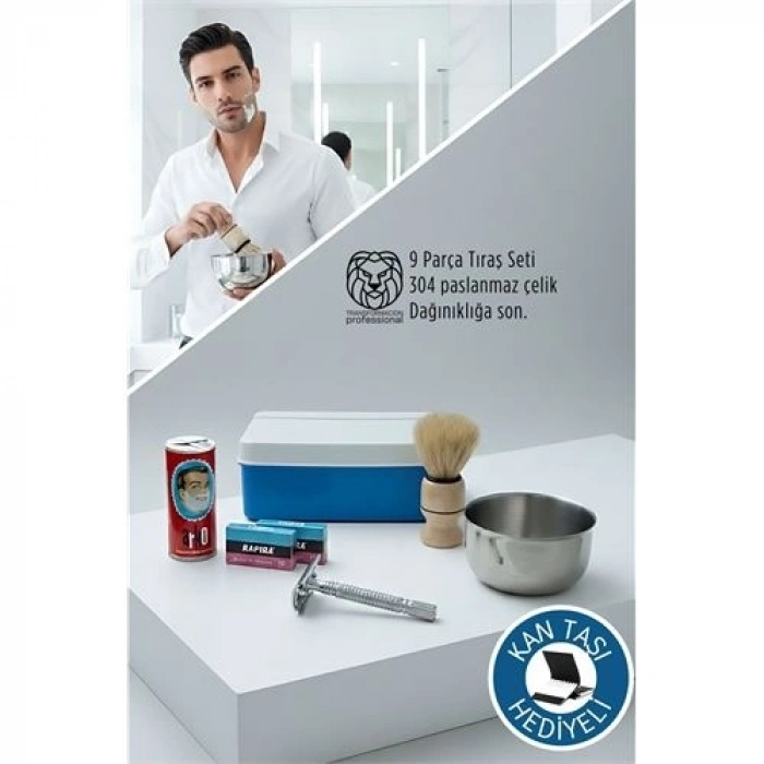 Mey İthalat® Geleneksel Tıraş Seti - 9 Parça Tıraş Kutulu Set