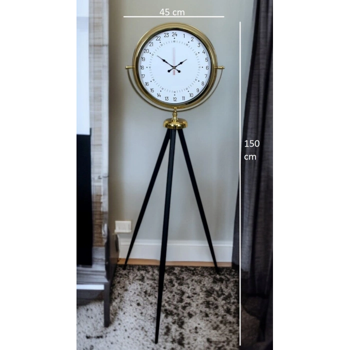 Mey İthalat® Gold 24 Saat Göstergeli Özel Tasarım Tripod Ayaklı Saat