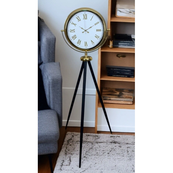 Mey İthalat® Gold Göz Alıcı Tripod Ayaklı Duvar Saati