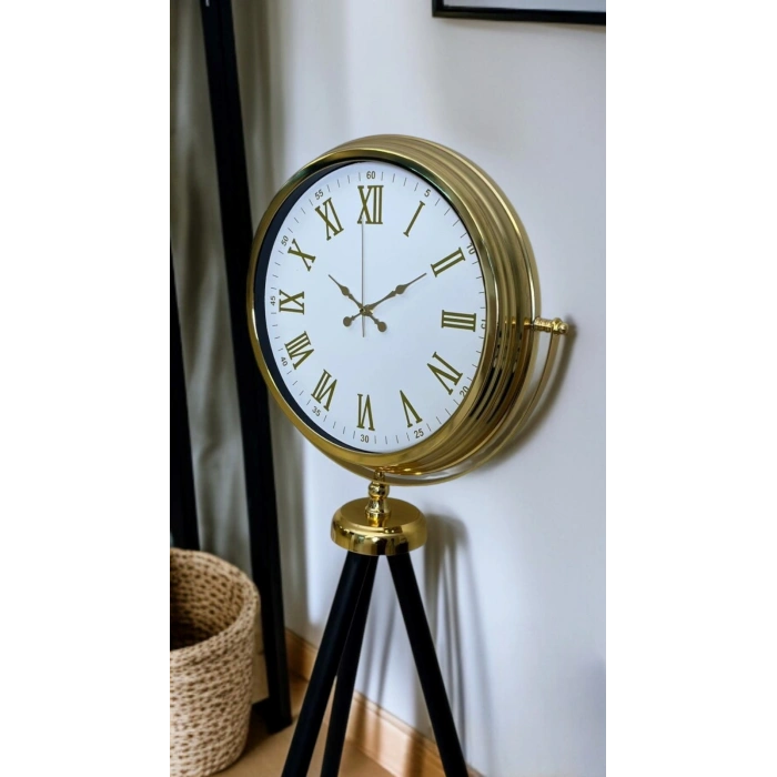 Mey İthalat® Gold Göz Alıcı Tripod Ayaklı Duvar Saati