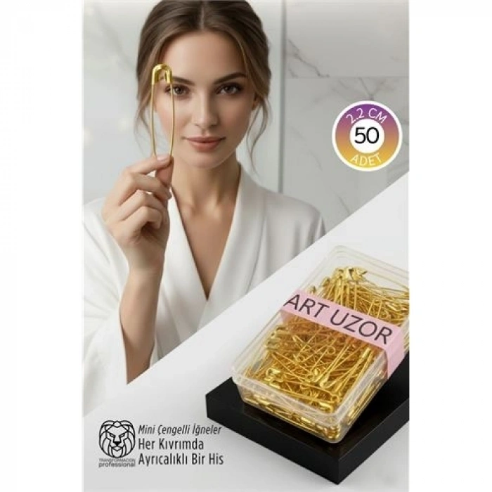 Mey İthalat® Gold Mini Çengelli İğne Seti 50 Adet - 2.2 cm Paslanmaz Metal Tasarım, Hobi ve Terzi Aksesuarı