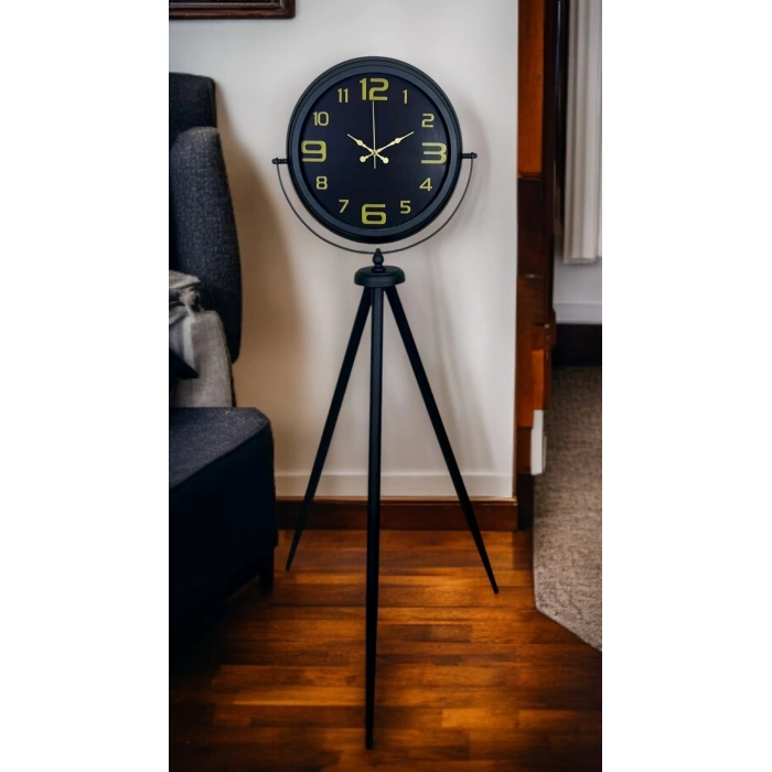 Mey İthalat® Gold Rakamlı Siyah Tripod Ayaklı Saat