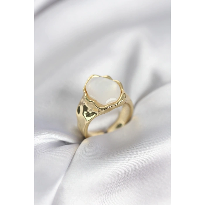 Mey İthalat® Gold Renk Beyaz Taşlı Vintage Kadın Yüzük