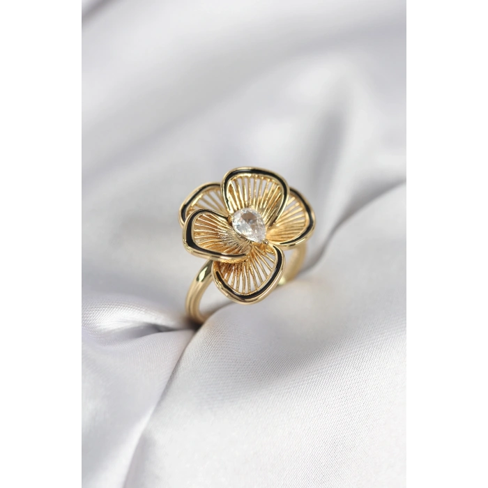Mey İthalat® Gold Renk Çiçek Model Vintage Kadın Yüzük