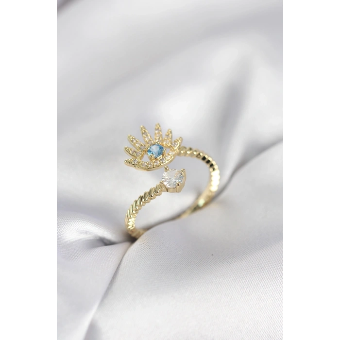Mey İthalat® Gold Renk Göz Model Zirkon Taşlı Kadın Yüzük