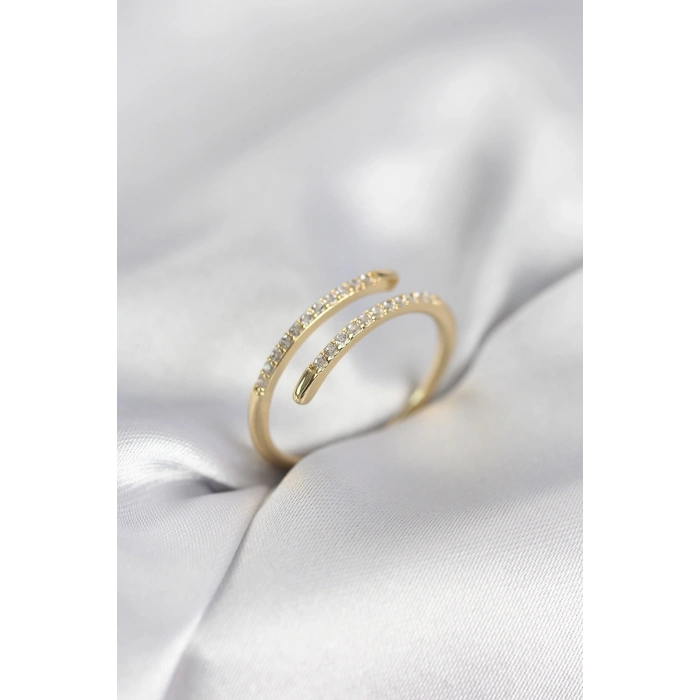 Mey İthalat® Gold Renk Yılan Kuyruk Model Zirkon Taşlı Kadın Yüzük