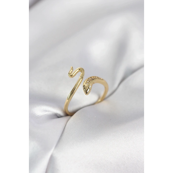 Mey İthalat® Gold Renk Yılan Model Zirkon Taşlı Kadın Yüzük