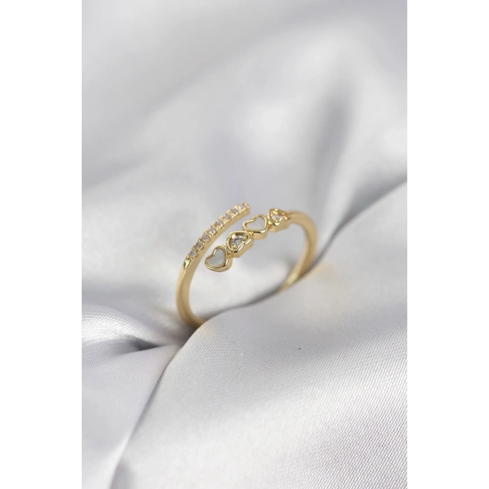 Mey İthalat® Gold Renk Zirkon Taşlı Minimal Kalp Model Kadın Yüzük