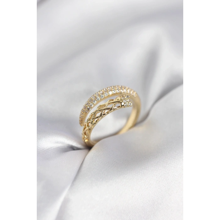 Mey İthalat® Gold Renk Zirkon Taşlı Sarmal Kadın Yüzük