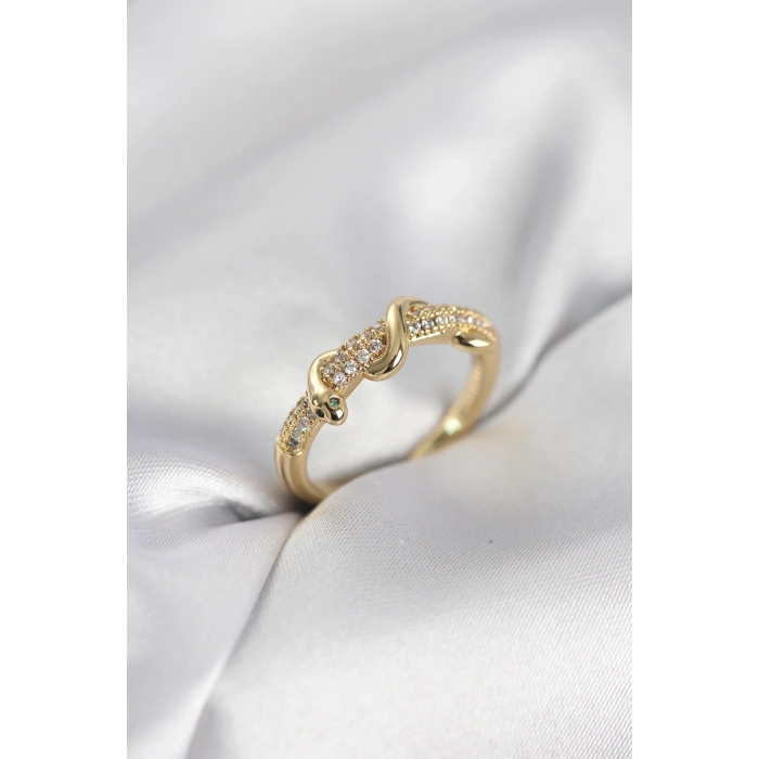 Mey İthalat® Gold Renk Zirkon Taşlı Sarmal Yılan Model Kadın Yüzük