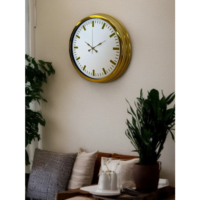 Mey İthalat® Gold & White Lüks Tasarım 40 Cm Gold Metal Duvar Saati