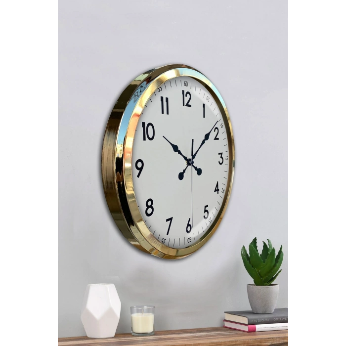 Mey İthalat® Gold & White Luxury Classic 52 Cm Metal Duvar Saati