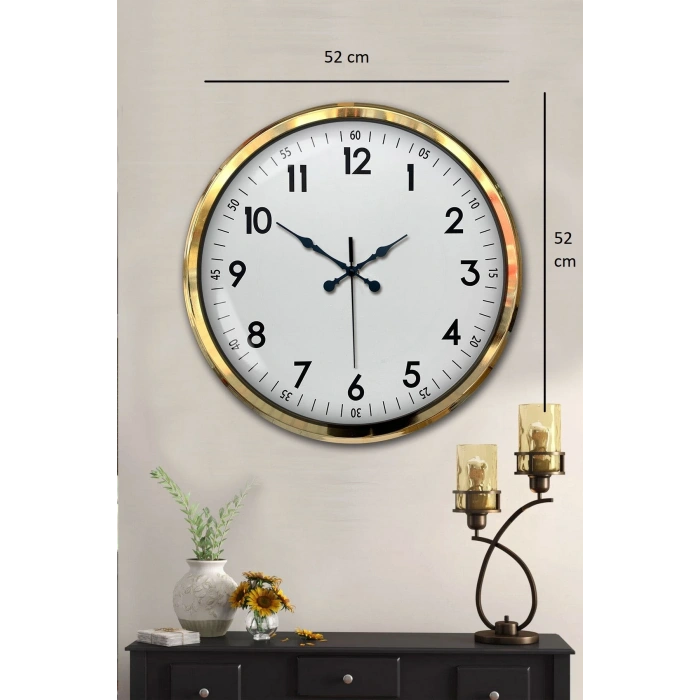 Mey İthalat® Gold & White Luxury Classic 52 Cm Metal Duvar Saati